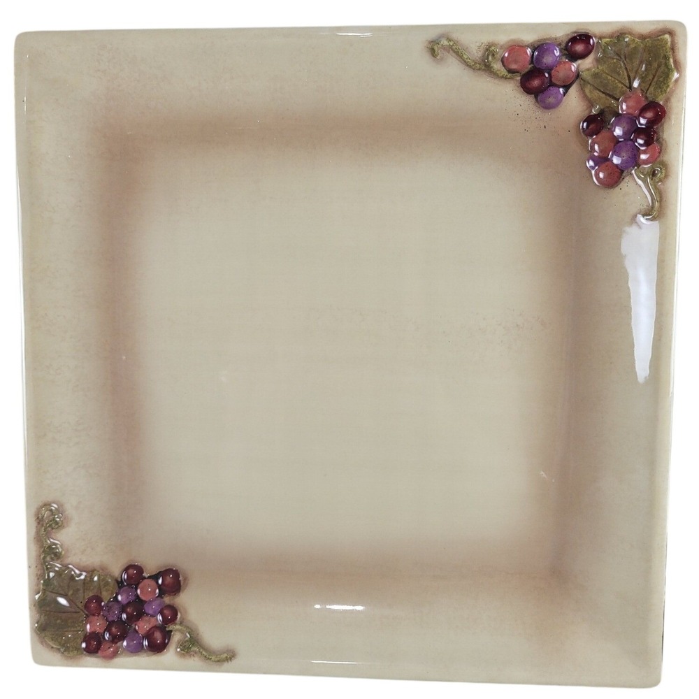 Grasslands Road Serving Platter Unisex‎ Beige Square Grape Embossed 12in
